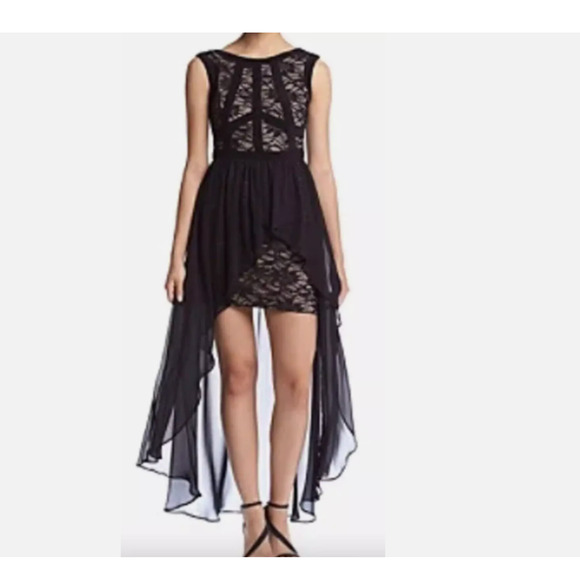 MORGAN & CO Black Lace & Chiffon Hi Low Formal Dress Size 3/4 A1 - Picture 1 of 8
